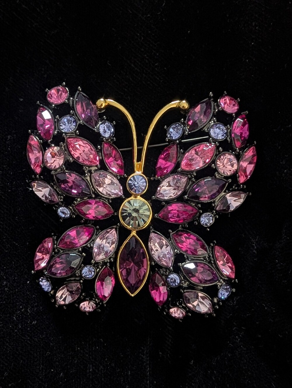 Joan Rivers Rhinestone Butterfly Brooch in Pink and Purple